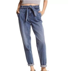 Michael Kors Pleated Front Dark Blue Wide Hips Tapered Ankle Jeans Size 6